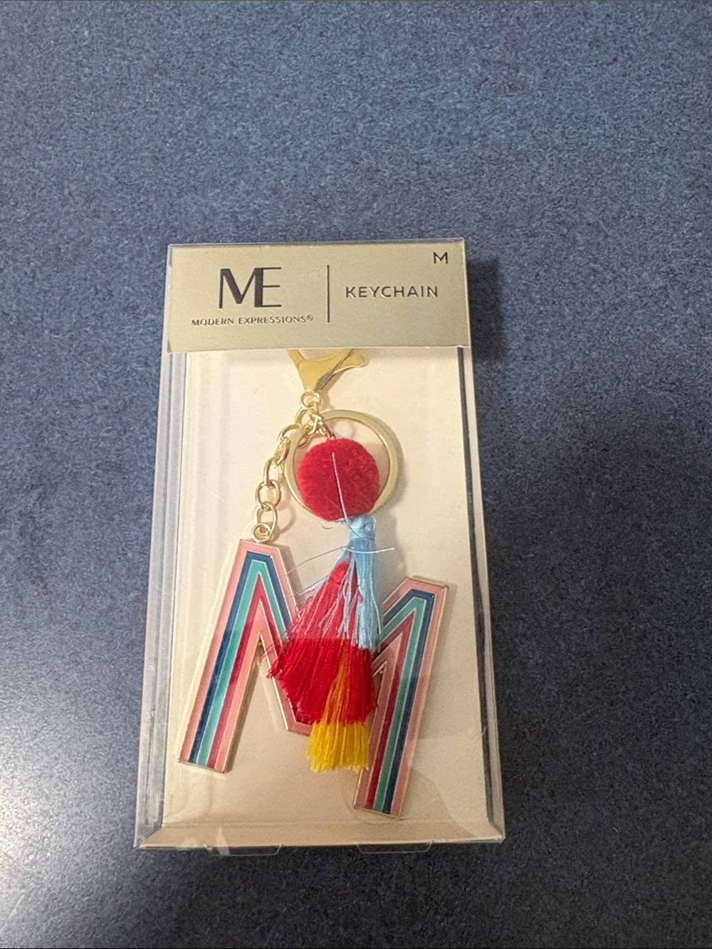 Modern Expressions M Rainbow Pom Tassel Keychain - Red